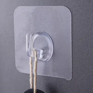 Transparenter Klebehaken Detailansicht, spurloser Haken ohne Bohren fuer Kueche und Haushalt.