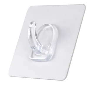 Transparenter Klebehaken Detailaufnahme, klarer Kunststoff Haken fur Kuche Bad und Haushalt.