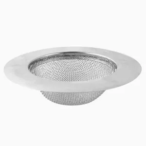 Close-up detail of the stainless steel kitchen sink strainer fine mesh bucket basket filter