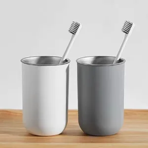 Gobelet à Bain de Bouche en Acier Inoxydable Double Paroi Isolé Porte-Brosse à Dents Portable Gobelet de Lavage Domestique Salle de Bain