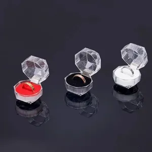 Boîtes à bagues octogonales en acrylique transparent avec doublure en velours pour bijoux