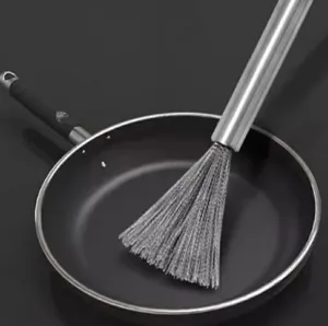 Edelstahl langer Griff Topfbürste Küche Spülbürste Metall Draht Schrubbbürste neu