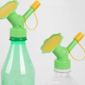 Dual head plastic watering can nozzle for beverage bottles, portable garden flower sprinkler.