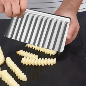 Stainless steel crinkle cutter for wavy french fries, potato chips and kitchen vegetable slicing.