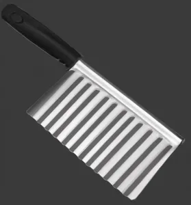 Stainless steel crinkle cutter kitchen tool for potato chips and wavy vegetable slicing.