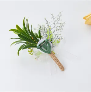 Artificial wedding groom boutonniere groomsman corsage party prom men brooch flower.