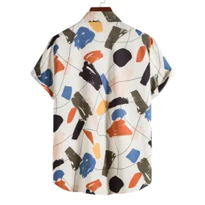 Chemise à Manches Courtes Extensible Imprimée 3D pour Homme Haut Décontracté à Revers et Boutons Mode Abstrait Géométrique