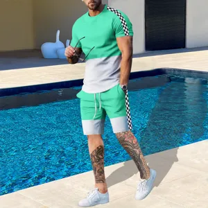 Men's Summer Casual Sportswear Short Sleeve T-Shirt Shorts Top And Bottom Set 3D Print Color Block Fashion Tracksuit