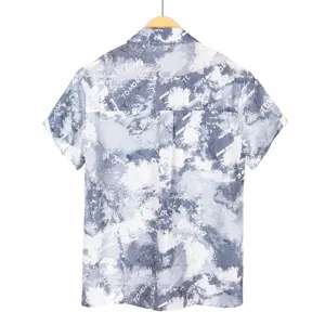 Men's casual short sleeve shirt back view, grey abstract print design, comfortable summer wear.