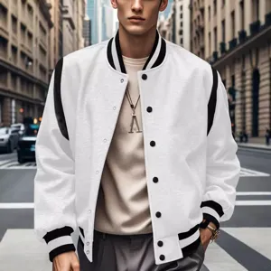 Men's Casual Fleece Lined Baseball Jacket Winter Warm Long Sleeve Patchwork Single-Breasted Outerwear Trendy Streetwear