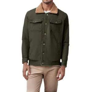 Men's fleece-lined cotton workwear jacket casual winter coat with warm shearling collar.