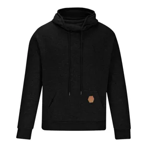 Felpa con Cappuccio Nera Melange da Uomo Casual con Tasca e Coulisse per Autunno.