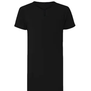 Men black short sleeve V-neck long sleep shirt breathable comfortable daily loungewear