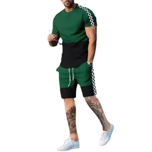Men summer casual sportswear set colorblock short sleeve t-shirt and shorts outfit