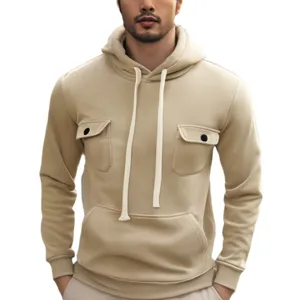 Felpa con cappuccio uomo pesante in pile streetwear tattica con tasche multiple