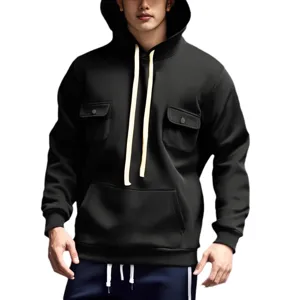 Felpa con cappuccio in pile pesante da uomo con tasche pratiche per l'inverno.