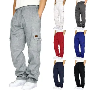 Men's Winter Fleece Lined Cargo Pants Heavyweight Multi Pocket Joggers Elastic Drawstring Waist Outdoor Casual Sweatpants Bottoms