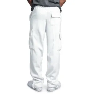 Back detail view of thick fleece-lined cargo sweatpants featuring multiple utility pockets.