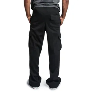 Men's thick fleece lined cargo sweatpants back view showing multi-pocket design and cuffed hems.
