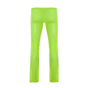Pantaloni uomo a righe verde neon trasparenti in rete leggera traspirante abbigliamento casa dettaglio