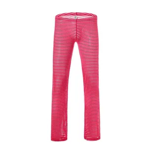 Pantaloni lunghi a righe traslucidi da uomo biancheria da notte sexy trasparente