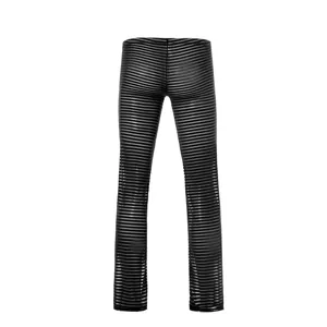 Pantaloni lunghi trasparenti uomo a righe mesh abbigliamento da casa sexy dettaglio
