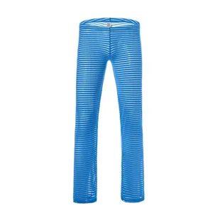 Uomo pantaloni lunghi a righe trasparenti sexy abbigliamento da casa pigiama casual