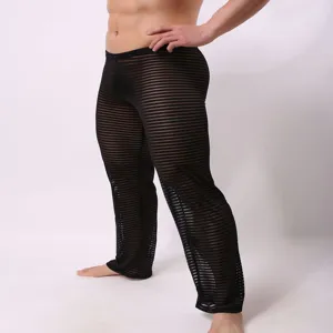 Pantaloni Lunghi a Righe Trasparenti da Uomo Sexy Casual Traspiranti Abbigliamento da Notte