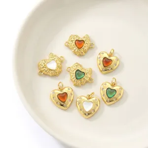 Vergoldete Herz Anhänger DIY Schmuck Zubehör mit bunten Emaillierungen und Zirkonia Steinen.
