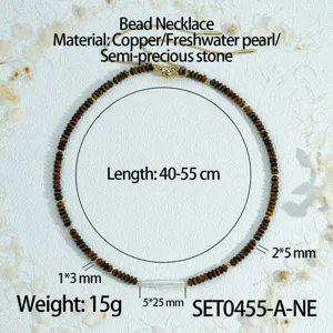Collier de perles fait à la main en œil de tigre et perle d'eau douce réglable.