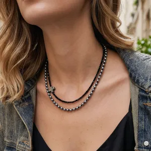 Vintage Gelaagde Handgemaakte Kralen Kruis Hanger Halsketting Voor Vrouwen Gerhodineerd Koper Gelaagde Kunstparel Edelstein Choker Halsketting Gotische Punk Sieraden Cadeau