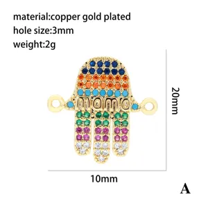 Pendentif breloque main Hamsa MAMA plaqué or cuivre strass coloré accessoire bijoux DIY