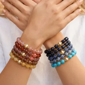 Vintage Niche Faceted Semi-Precious Stone Beaded Bracelet For Women Men Elegant Geometric Handmade Copper Beads Stacking Stretch Strand Bracelet Jewelry