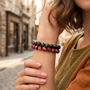 Gelaagde gefacetteerde tijgeroog edelsteen kraal armband vintage sieraden dames