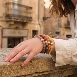 Exquisite garnet beaded bracelet set, vintage multi-layer gemstone jewelry for women