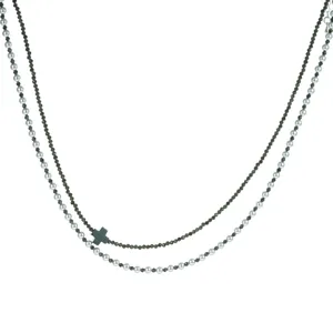 Dubbellaagse kraal ketting met kruis hanger modieuze stijlvolle sieraden voor dames