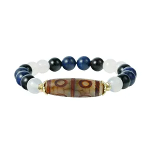 Tibetan style multi-color gemstone beaded bracelet with vintage pattern and ethnic charm.