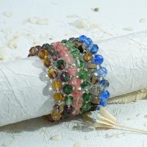 Facetiertes Kristallglas vergoldete Perlen Armband Set bunter Modeschmuck Detailansicht