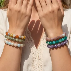 Gefacetteerde meerkleurige edelsteen kralen armbanden gestapelde elastische sieraden