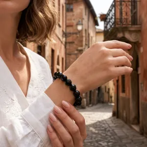 Elegante zwarte gefacetteerde kralen armband vintage stijl minimalistisch dagelijks sieraad