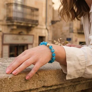 Exquisite blue faceted beaded bracelet detail view, elegant vintage aesthetic jewelry.