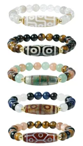 Tibetan style dzi bead gemstone bracelets vintage ethnic design beaded jewelry set
