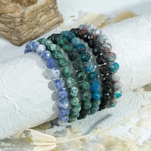 Moderne meerlaagse natuurstenen kralen armband set, retro elastische edelsteen sieraden.