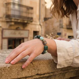 Detailed shot of irregular block gemstone bracelet for women, minimalist daily wear jewelry.