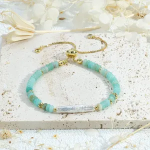 Bracelet reglable en perle baroque et pierre verte pour femme bijou mode elegant