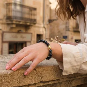 Vintage faceted dark beaded bracelet with gold accent for women elegant daily wear jewelry