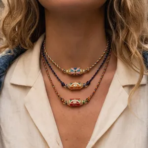 Boho colorful candy hexagram evil eye pendant necklace handmade woven jewelry for women