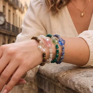 Westerse Stijl Kristal Glas Kralen Armband Halbedelstein Onregelmatige Elastische Strand Armband Vergold Kracht Koper Accenten Sieraden Cadeau Vrouwen