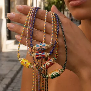 Bohemian Copper Zirconia Evil Eye Pendant Necklace Handmade Woven Cotton Cord Hexagonal Prism Enamel Jewelry Gift For Women