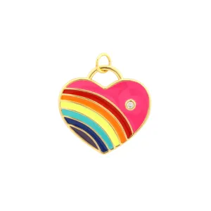 Cobre chapado oro corazón arcoíris esmalte colgante abalorio DIY hecho a mano accesorio